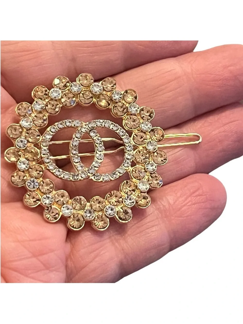 Gold Rhinestone Floral Circle Hair Clip 2.0” FINAL PRICE DROP